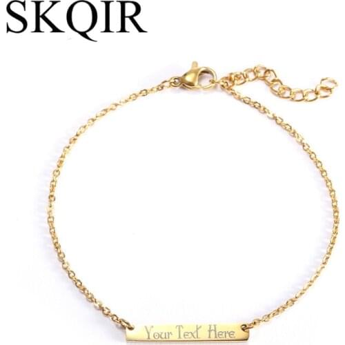 SKQIR Personality Custom Any Name Bracelets Silver Color Rose Stainless Steel Jewelry Personalized Initial Bracelets For Women