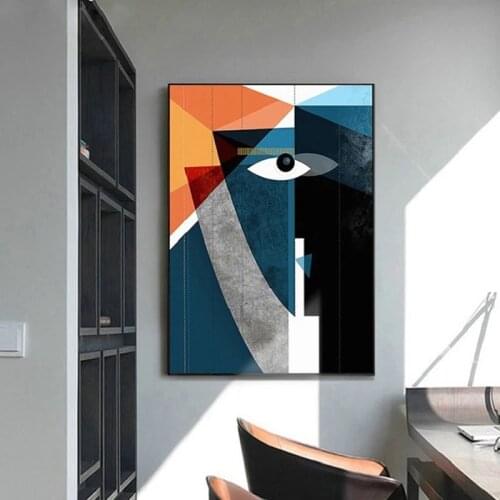 Modern Faces Abstract Geometric Canvas Painting Contemporary Wall Art Pictures Wall Posters Prints for Living Room Home Decor