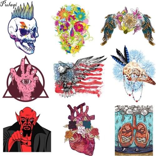 Punk Rock Skull Thermal Heat Transfer Vinyl Patches Dice heart Iron On Transfer For Clothing Sticker Applique Badge DIY Washable