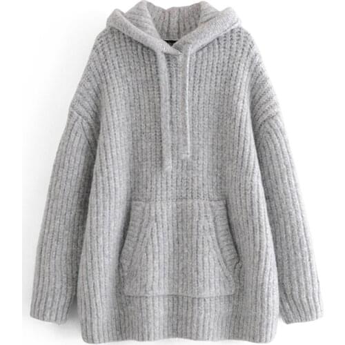 Za Girls Hoodies Knitted Cotton Oversized Women Sweatshirts Winter Pockets Long Sleeve Hooded Girls Pullovers Chic Tops