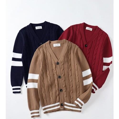Autumn Children Sweater Kids Knitted Sweaters For Boys School Striped Knit Cardigan Warm Baby Girl Jacket Vneck Coat Age 4-12