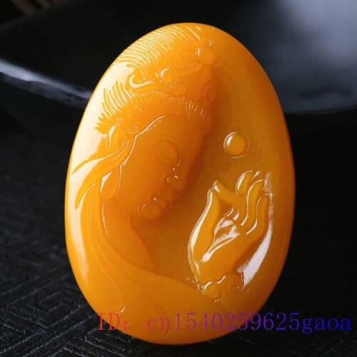 Yellow Jade Guanyin Pendant for Lucky Carved Natural Necklace Jewellery Gifts Men Accessories Chinese Fashion Amulet Women