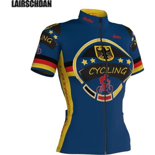LairschDan Germany Style Women Cycling Uniform Pro Team Cycling Jersey Blue Short Sleeve Maillot Motocross MTB Bike Clothes Tops