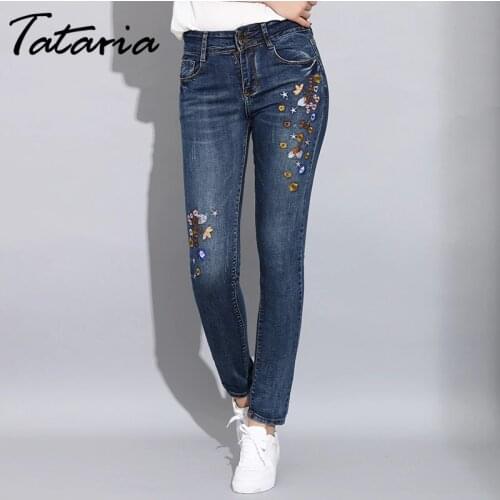 Denim Womens Skinny Jeans with Embroidery Stretch Female Jeans Pants Trousers Women Slim Embroidered Jeans for Woman 2020