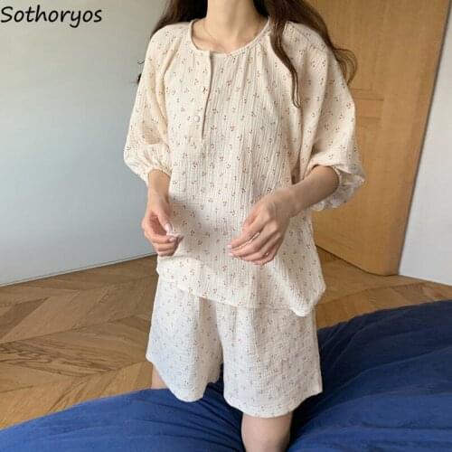 Women Pajama Sets O-neck Lantern Sleeve Floral Gentle Retro Teens Cozy Elegant Lounge Wear Sweet Lovely Princess Soft Loose Chic