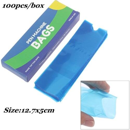 100pcs Blue Tattoo Clip Plastic Cord Sleeves Bags Supply Disposable Covers Bags for Tattoo Machine Tattoo Accessory