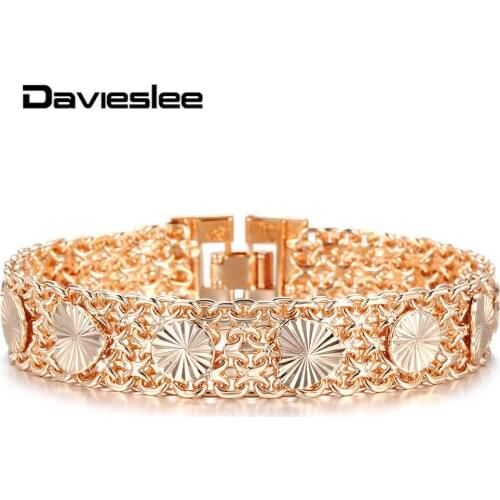 12mm 585 Rose Gold Bracelet for Women Bangle Heart-shaped Love Double Weaving Rolo Cable Link Chain 20cm Party Gifts LCB42