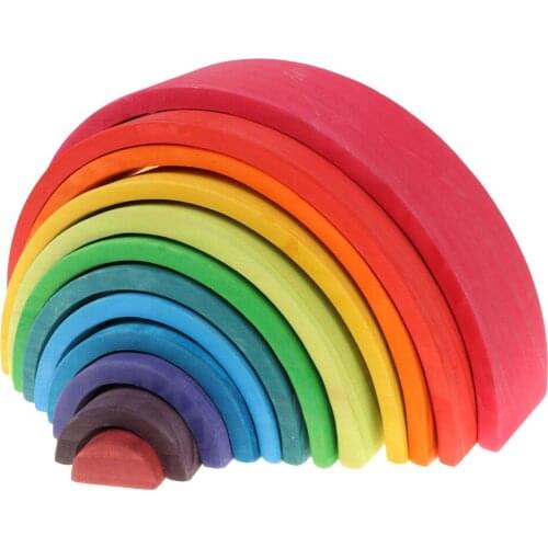 12-Piece Wooden Rainbow Stacker Nesting Puzzle Tunnel Stacking Game for Kids