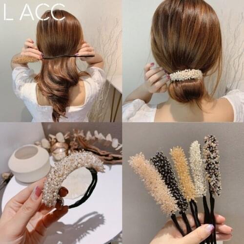 2021 Korean simple new ball head set hair device net red lazy pearl diamond braided hair style artifact girl