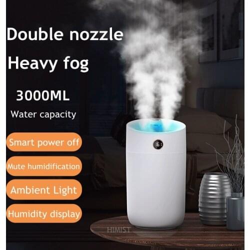 3L Double Nozzle USB Air Humidifier Water Mist Maker Diffuser with Colorful LED Light For Home Air Purifier Aroma Humidificador