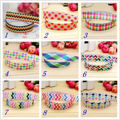 5/8'' Free shipping Fold Elastic FOE plaid chevron printed headband headwear hairband diy decoration wholesale OEM S125