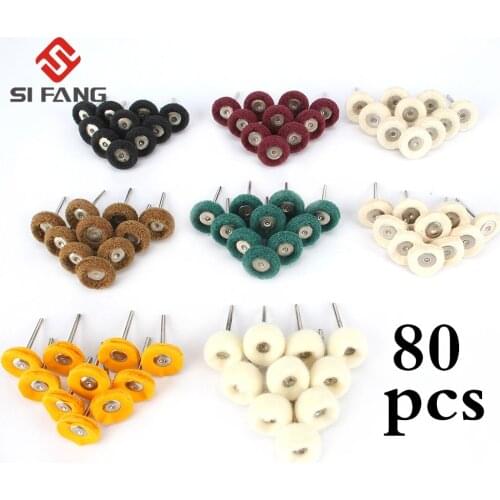 80Pc 25mm 1"Abrasive Polishing Wheel Set Wool Buffing Rotary Tool With 3mm Shank