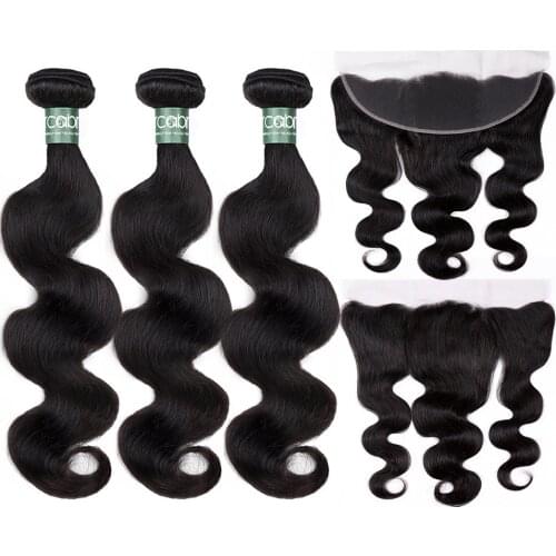 Aircabin Body Wave 3/4 Bundles With 13x4 Frontal Closure Brazilian Remy Human Hair Lace Frontal With Bundles Natural Color