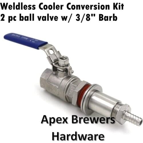 Weldless Cooler Valve Kit w/ 3/8"barb, 1/2"NPT, All Grain Equipment, Brewer Hardware