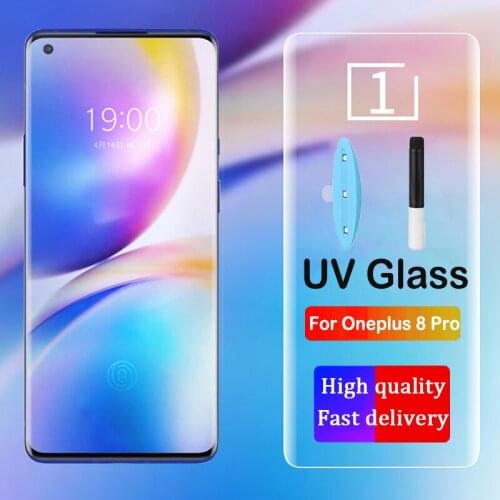 For OnePlus 8 Pro UV Full Glue Glass Screen Protector Liquid Full Glue Tempered Glass For OnePlus 8 7 7T Pro Screen Protector