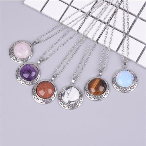 Druzy New Design Fashion Jewelry Natural Crystal Stone Pendant Necklace Natural Stone Inlaid Toroidal Silver-plated Jewelry
