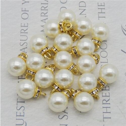 Julie Wang 20PCS Faux Pearl White Beads Alloy Caps Charms Spacer Loose Beads Bracelet Earrings Jewelry Making Accessory