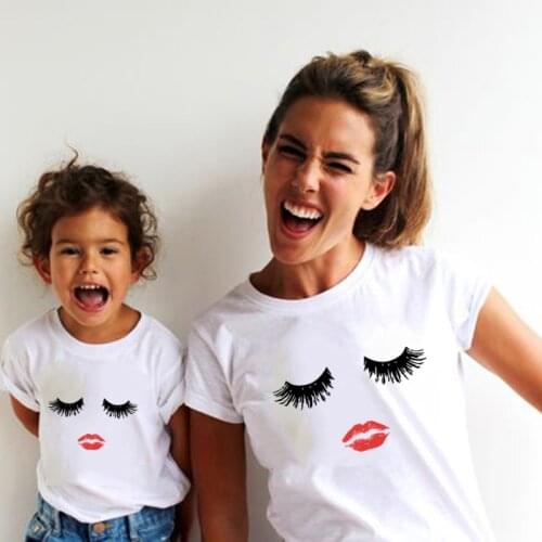 Mommy and Me Lash and Lips T Shirt Mommy and Child Short Sleeve Casual T Shirt Summer Family Matching Outfit Clothes