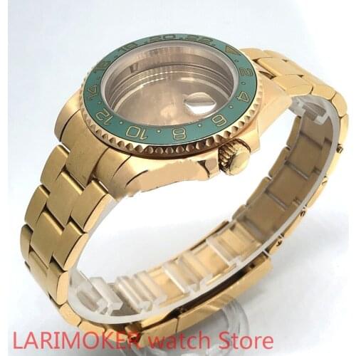 Sealed back cover 904L stainless steel gold strap bracelet with 40mm sapphire glass ETA NH36 MH35 cases gold Drak green bezel