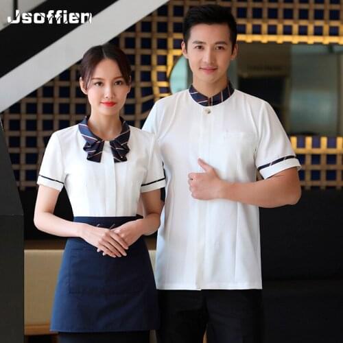 Customized LOGO Cafe Waiter Shirt Men Restaurant Waitress Uniform Fast Food Staff Overalls Chinese Hot Pot Chef Jacket