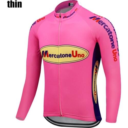 Classic Pink Long-Sleeved Mens Cycling Jersey, Warm In Winter, Spring And Autumn Thin Mercatone Uno Mountain Bike Clothes