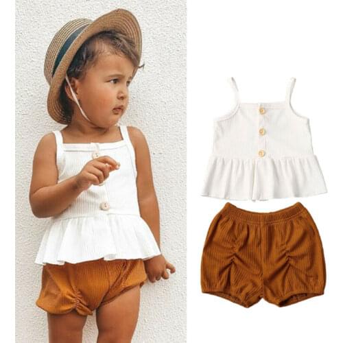 Citgeett 2PCS Toddler Kids Baby Girl Summer Clothes Strap White Dress Tops Shorts Pants Outfits Set