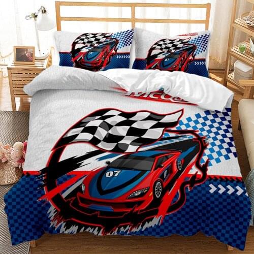 Racing Car Printed Bedding Set Blue Red Jeep Duvet Cover Bed Quilts For Kids Bedroom Decor Luxury Home Textile