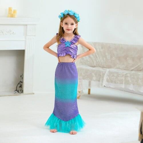 Pretty Mermaid Tails Dresses Cosplay Costume Beach Clothes Children Girls Little Mermaid Skirt + Bra + Shorts Sets C35M199