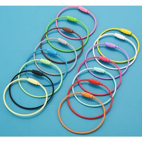 Creative EDC Hang Wire Keychain Tag Screw Luggage Rope Keyring Holder Candy Color Steel Circle Key Chain Accessories Gift