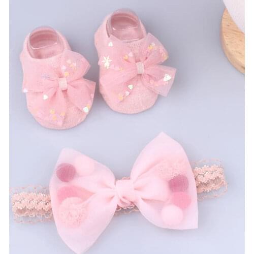 2 Pcs/Set Lace Baby Girl Headband Socks Set Flower Bows Crown Newborn Headbands Hair Band For Girls Turban Baby Hair Accessories