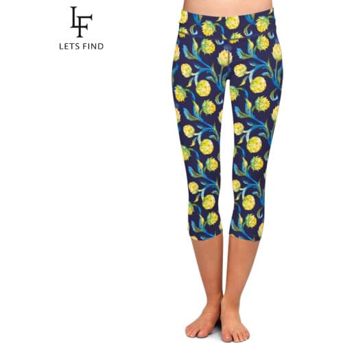 LETSFIND High Waist Slim Women Fashion Flowers Printing Elastic Capri Leggings Summer New Casual Plus Size Mid-Calf Pants