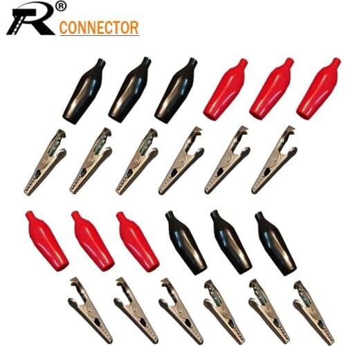 10pcs/lot 28MM Metal Alligator Clip G98 Crocodile Electrical Clamp for Testing Probe Meter Black and Red with Plastic Boot