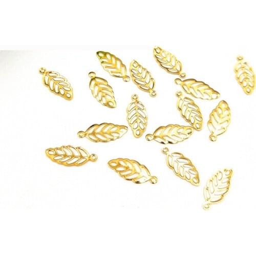 Mibrow 100pcs/lot Stainless Steel Hollow Out Leaves Charms Gold Color Tree Leaf Pendants for DIY Jewelry Making Findings