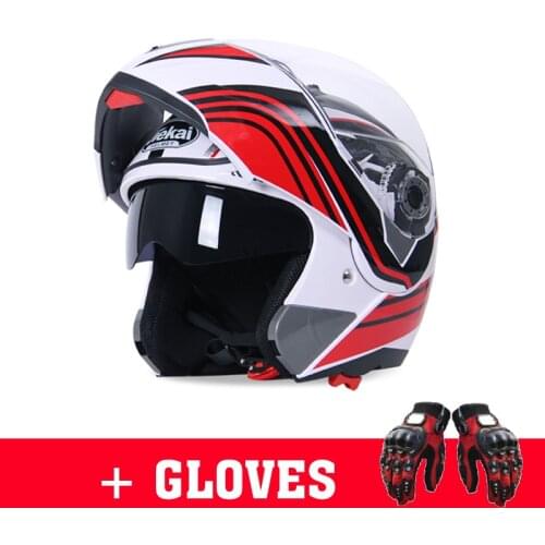 Motorcycle Flip Up Racing Helmet Moto Riding Double Lens HELMET Smoke Motocross HELMETS WITH Gift Gloves