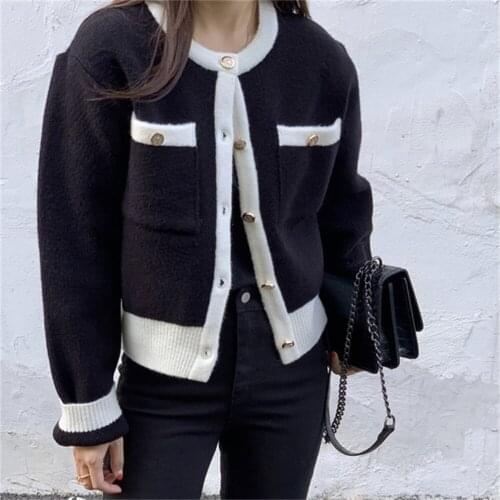 HziriP Gentle Sweaters Patchwork Color-Hit Cardigans Coats 2021 Knitwear Loose Chic Autumn OL New Retro Women Casual Hot Tops