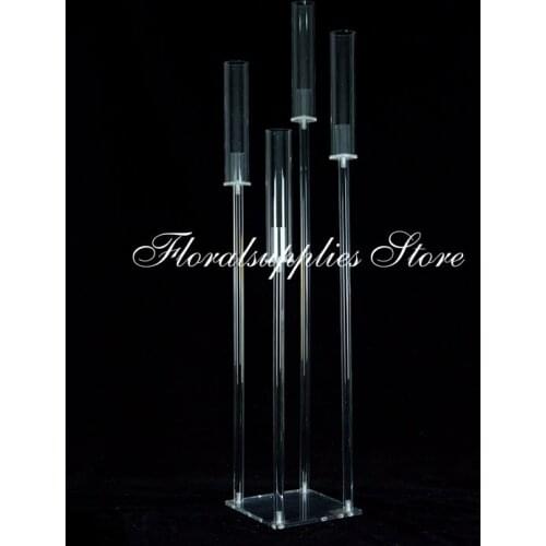 2019 New 4 Arms Candelabra Clear Candle Holder wedding Table Centerpiece Candelabra Pillar Stand Road Lead Party Decoration