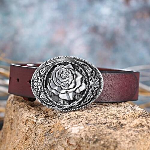 West Cowboy and Cowgirl Rose lady fashion belt Leather one-piece button for mens belts Novelty