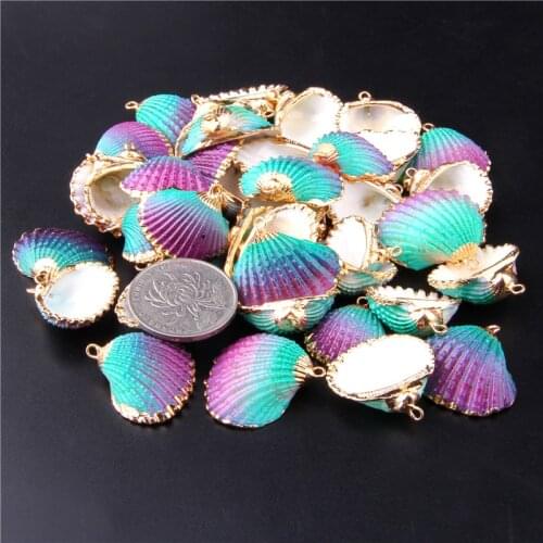 Natural Scallop Seashell Pendant Shell Charms For Necklace Making Jewelry Golden Edged Clam Conch Cowrie Craft DIY Accessories