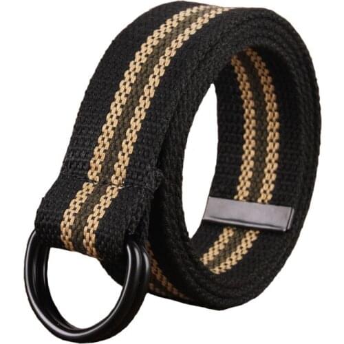 Fashion Canvas Belt Casual Multicolor Striped Waist D Ring Buckle Belts Jeans white Waistband For Women Men Student Z40