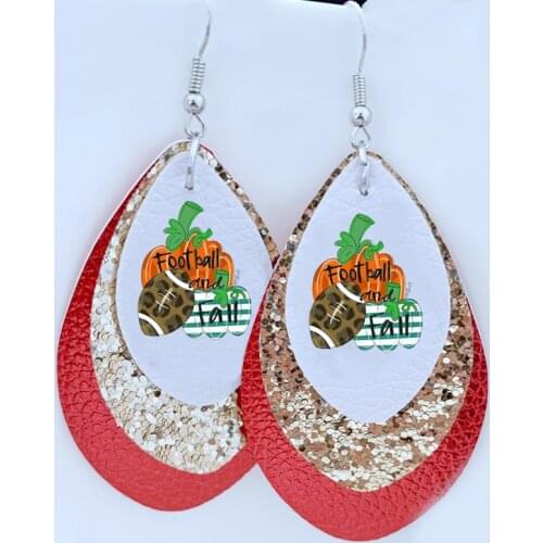 Football Pumpkin and Fall Faux Leather Earrings Two Layers Handmade Bulk Order Wholesale