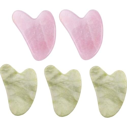 5Pcs/set Rose Quartz Jade Guasha Board Natural Ice Stone Scraper Gua Sha Tools for Face Neck Back Body Acupuncture Health Care