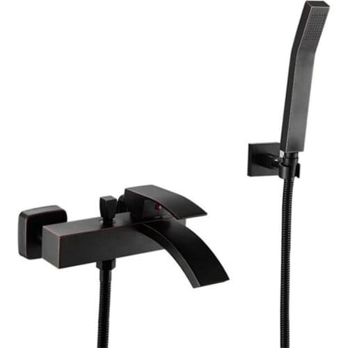 Bathtub Faucet Wall Mounted Black Oil Brushed Bathtub Faucet With Hand Shower Bathroom Bath Shower Faucets Torneiras Total Brass