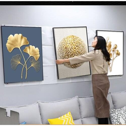 Modern Luxury Triptych Golden Abstract Art Decorative Paintings Combination Bedroom Mural Sofa TV Background Wall Layout Set