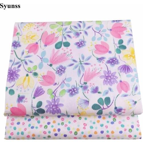 Syunss Color Floral Dot Print Twill Cotton Fabric DIY Handmade Sewing Patchwork Baby Cloth Bedding Textile Quilting Telas Tecido
