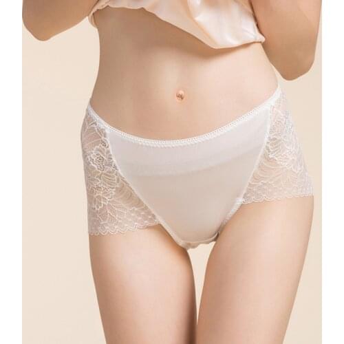 Womens 100% real silk lace strim sexy middle rise panties briefs Underwear Lingerie size M L XL 1012