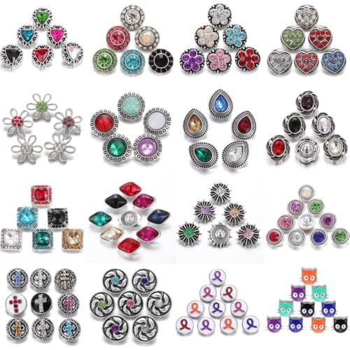 10pcs/lot Wholesale 12mm Metal Snap Buttons Jewelry DIY Crystal Rhinestone Flower 12mm Snap Button Bracelet Bangle Necklace