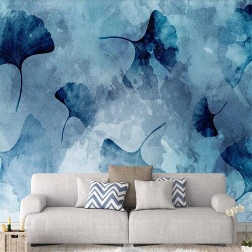 Milofi custom 3D wallpaper mural Nordic modern minimalist ginkgo leaf ink light luxury bedroom background wall paper