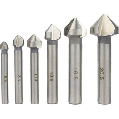 6pcs 3-edge Chamfer Cutter 90 Degree Chamfering Drill Bit 6.3-20.5mm Countersink Cutter For Thin Steel PVC Wood Cutter Tools