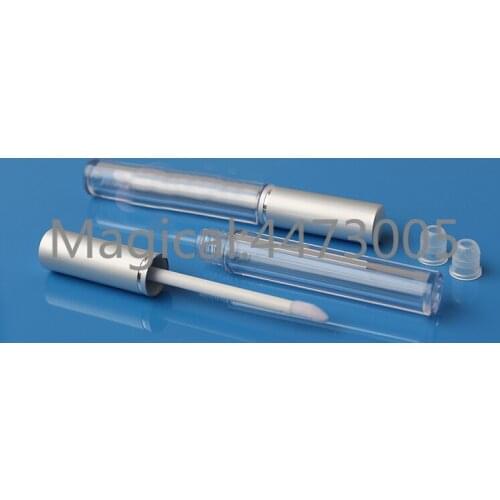 60pcs/lot 3ML Silver Round Slim Cosmetic Lip Gloss Tube, DIY Plastic Lipstick Package, Clear Empty Portable Lipgloss Bottle