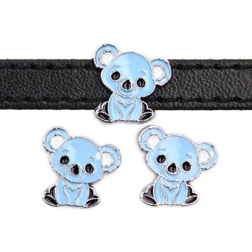 8mm Adorable Koala Animal Slide Charms Flat Hole Enamel Beads Keeper Fit 8mm Stainless Steel Mesh Bracelets DIY Jewelry Making